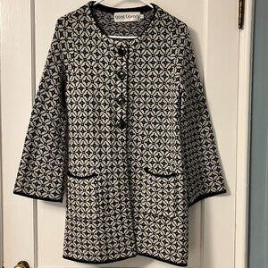 Goat Library 100% wool black white patchwork geometric sweater jacket size US 4
